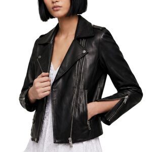 BCBG Generation Lamb Leather Moto Jacket Black Size M Zip Biker Chic NWOT